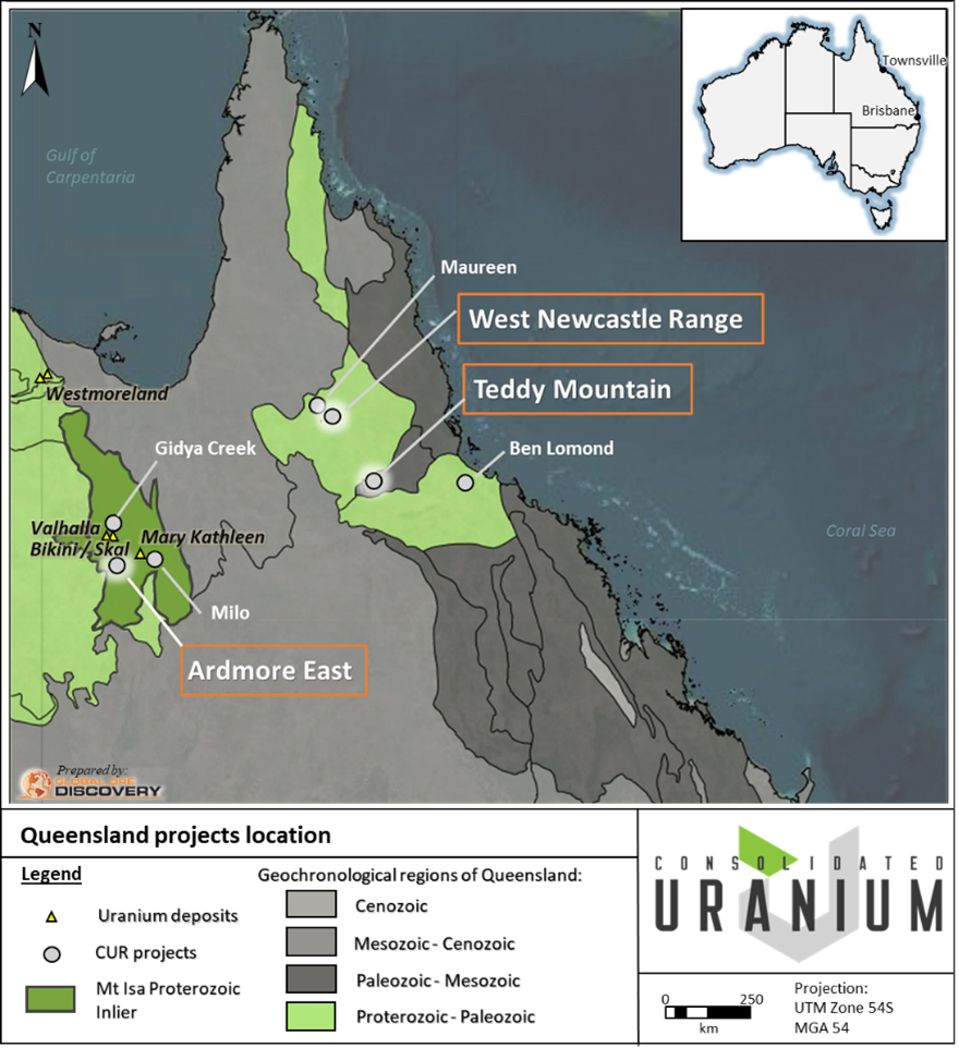 Location of CUR’s current Projects in Queensland, Australia
