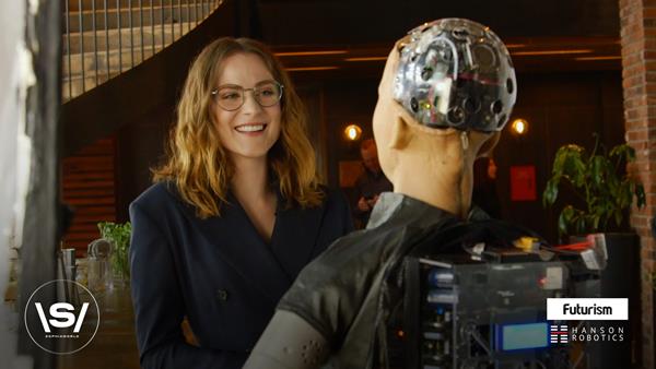 Evan Rachel Wood and Sophia the Robot star in "SophiaWorld"