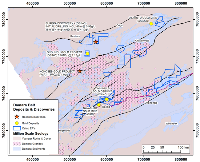 The Damara Belt in Namibia: Existing Gold Deposits and New Discoveries