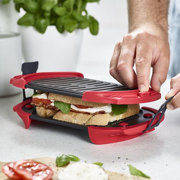 Make delicious, toasty Panini's in the microwave oven with this new Panini Press. 