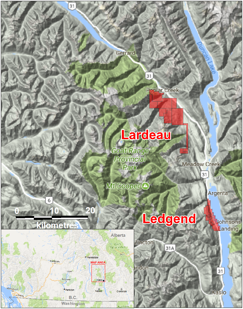 Figure 1: Location of Kootenay Properties in Southeast B.C.