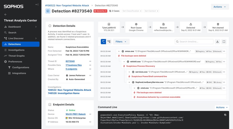 Sophos launches new third-party security technology compatibilities with Sophos Managed Detection and Response; this is a screenshot example of how detections are flagged in the Threat Analysis Center