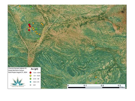 Channel Sample Highest AU Grade Red Rock Canyon Gold Project August 21, 2024