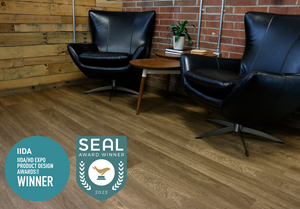 Ecore’s Heritage Motivate performance vinyl tile (PVT) claimed top honors in the Resilient Flooring category of this year’s IIDA/HD Expo Product Design Awards and was selected as a Sustainable Product category winner of the esteemed 2023 SEAL Business Sustainability Awards.