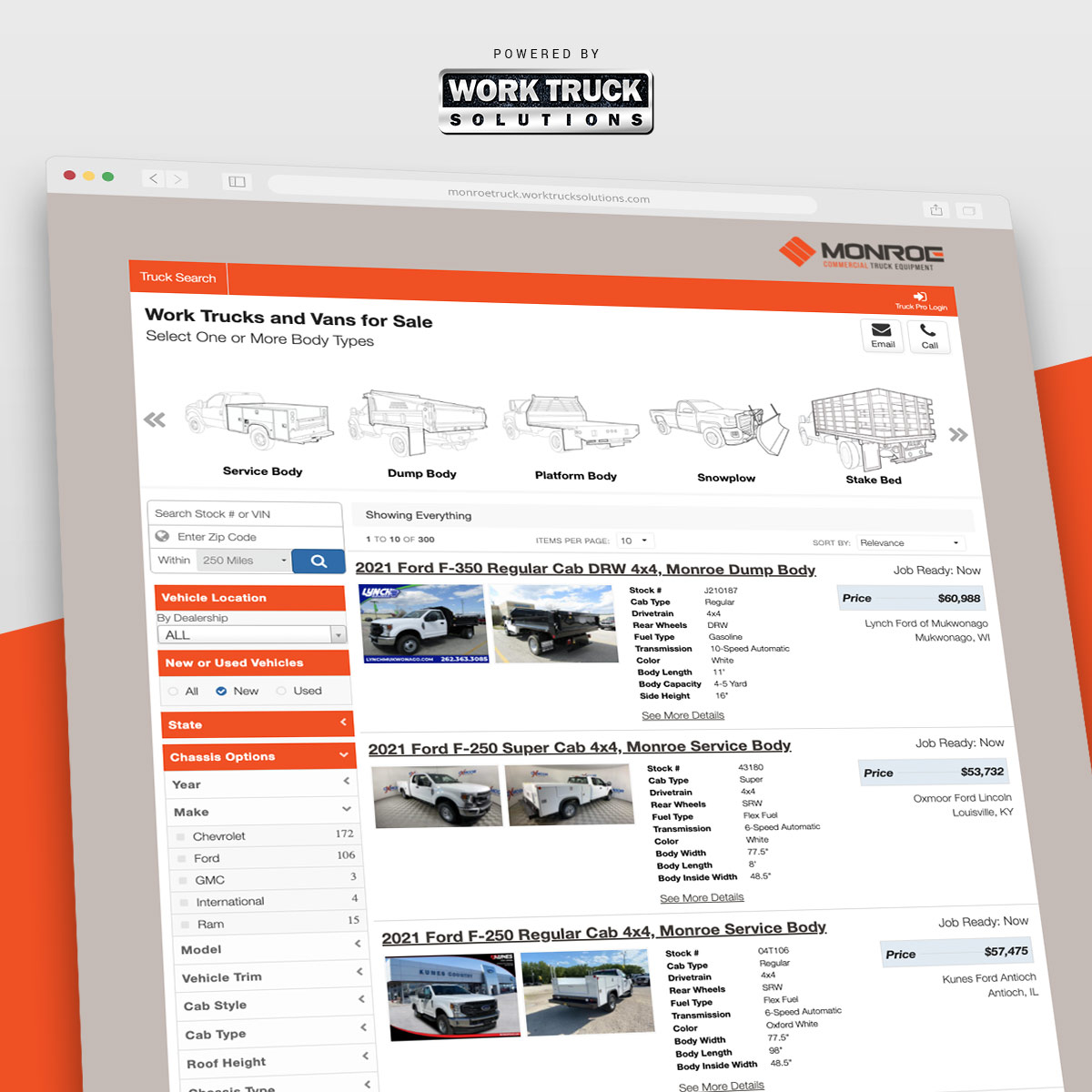 Monroe Truck Equipment and Work Truck Solutions Detailed Search Capabilities