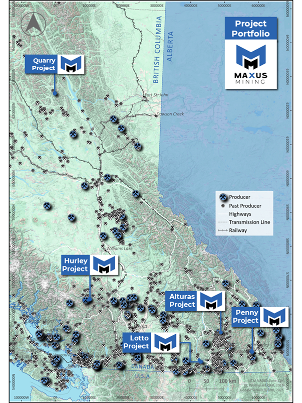 Regional Map of Maxus Mining Projects