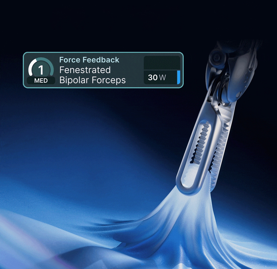 Force Gauge shows the force applied at the Force Feedback instrument tip.
