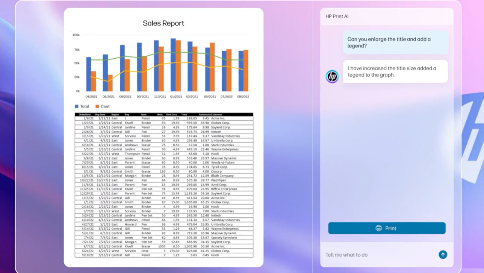 Spreadsheet and graph cleanly reformatted with HP Print AI