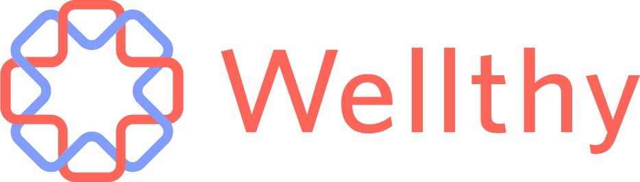 The Wellthy logo in red and blue. 