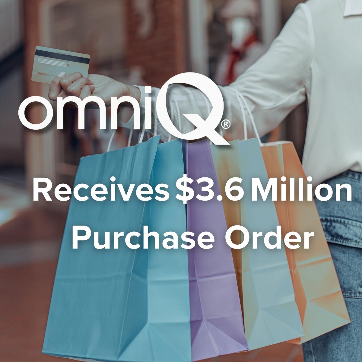 Shopping bags behind a headline: OMNIQ Receives 3.6 Million Dollar Purchase Order