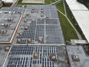Rooftop solar panel array owned by Sunrock Distributed Generation