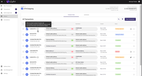 Curv DeFi affords its clients full compliance auditability with a complete transaction log.