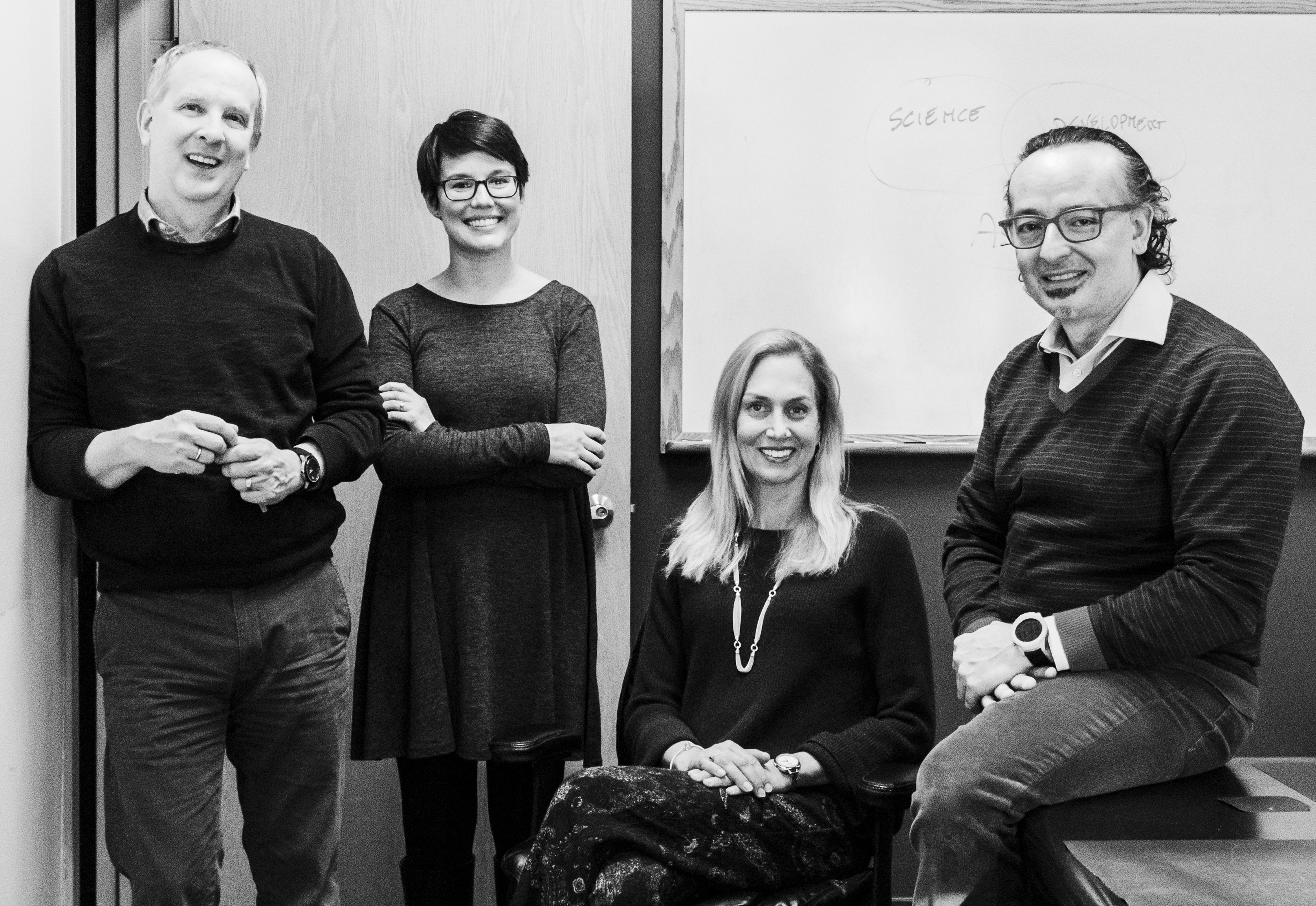 Left to right: Ken Kilgore, PhD, MBA, Chief Scientific Investment Officer; Kate Avery, MPH, Director of Research and Patient Engagement; Alice Bast, CEO; Salvatore (Salvo) Alesci, MD, PhD, Chief Scientist and Strategy Officer. 