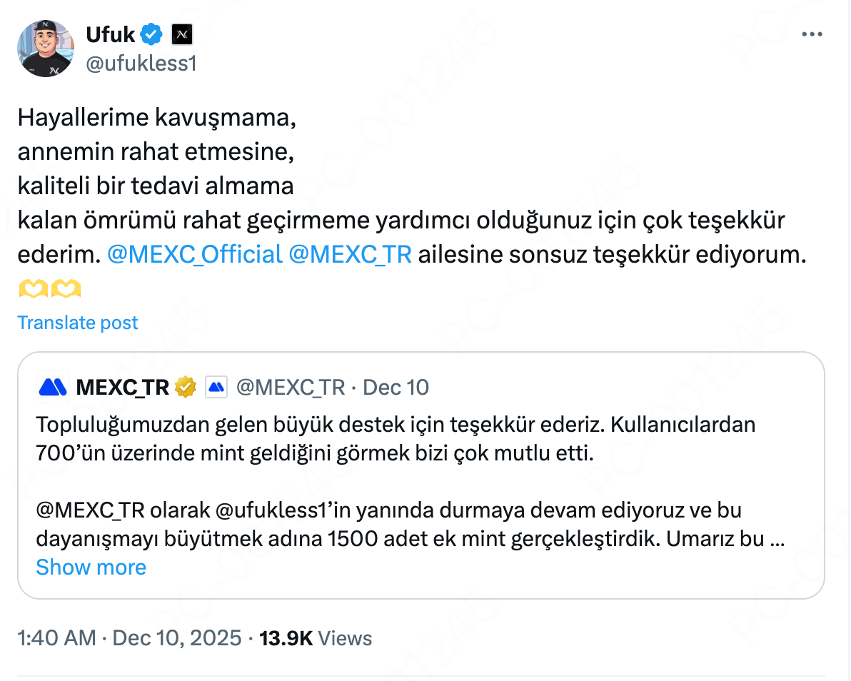 Ufuk X post mentioned MEXC