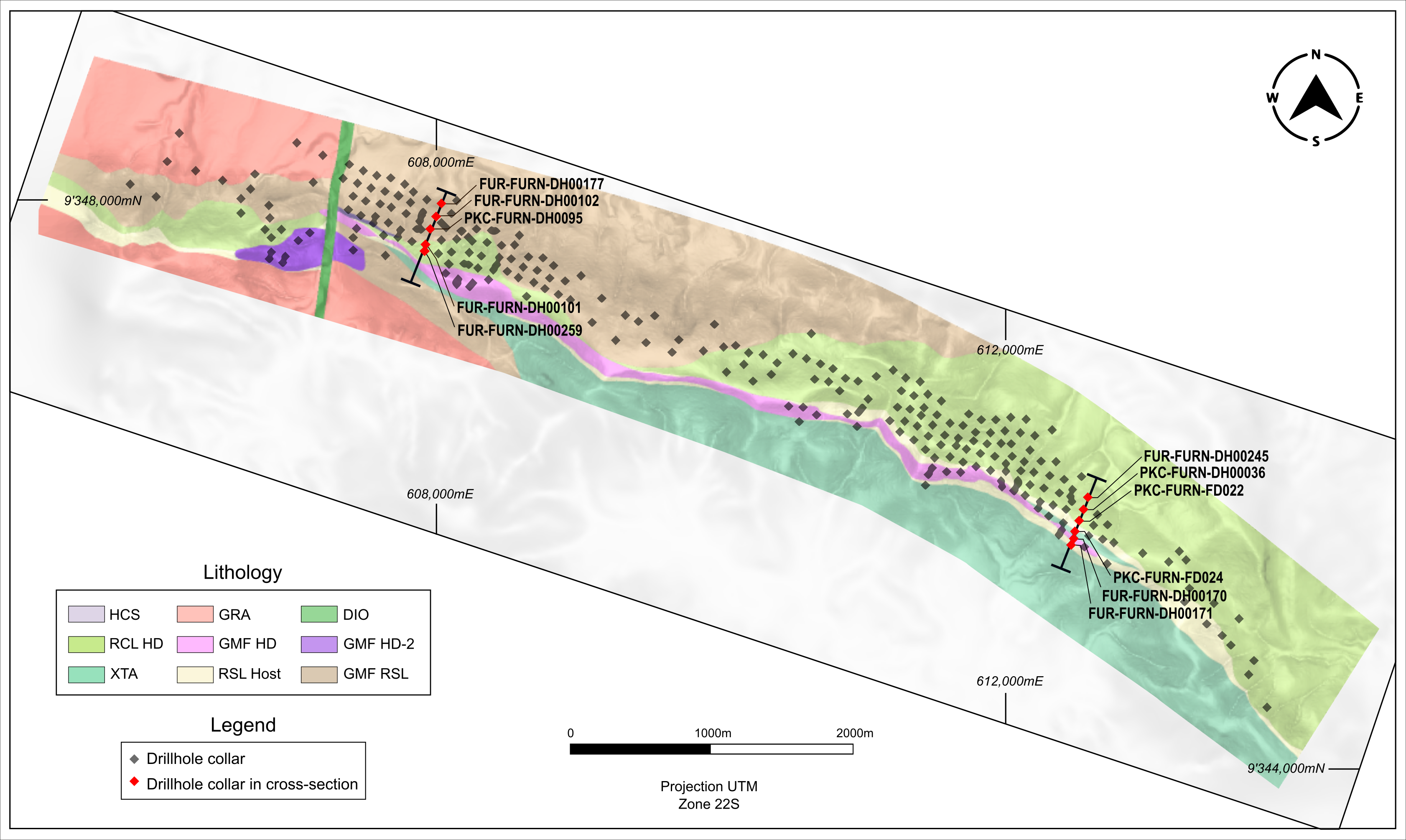 Furnas Plan View Map, including drill collar locations.