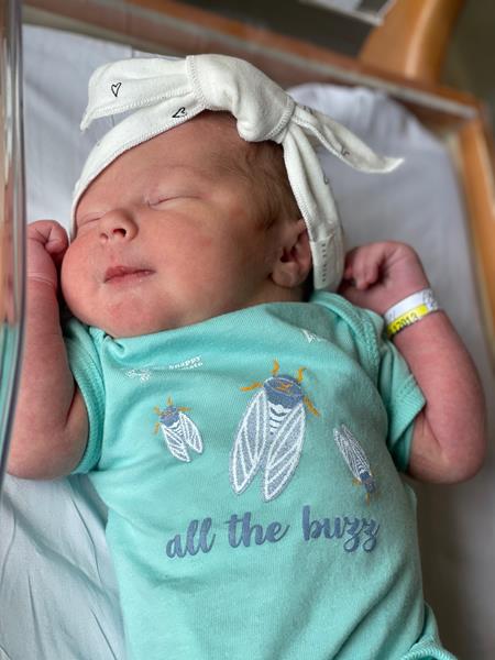 Baby Riley – Born at The Christ Hospital Health Network Birthing Center adorned in the one-of-a-kind “all the buzz” cicada onesie – sponsored by Snappy Tomato Pizza for The Christ Hospital – Cincinnati, Ohio – 5-20-2021  