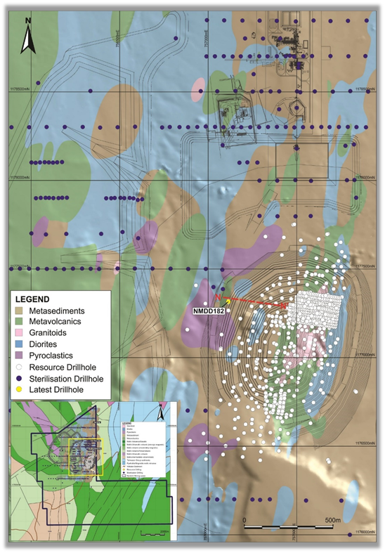 Figure 4: Namdini Project Showing Completed NMDD182 Drill Location