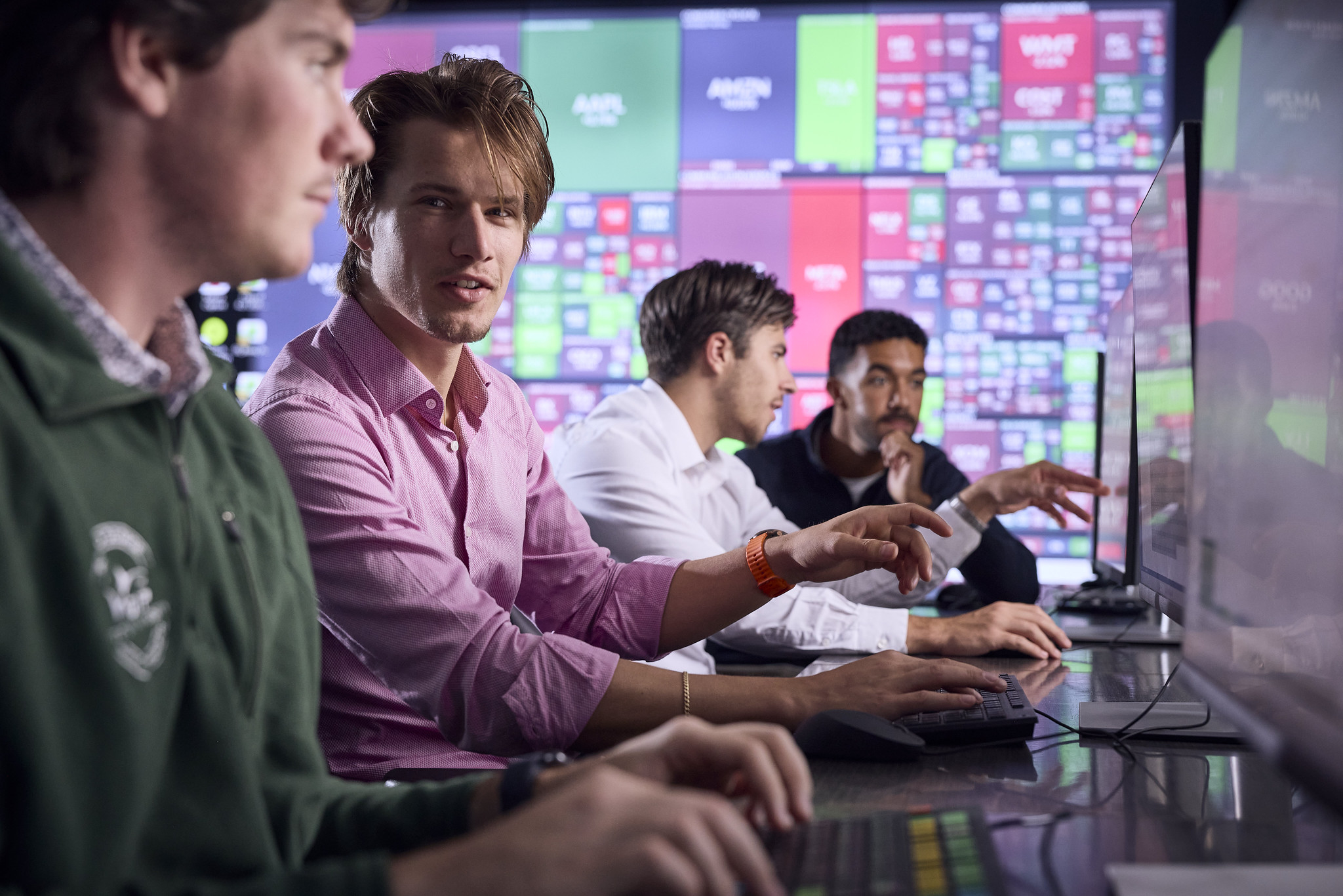 Students work in the state-of-the-art trading room for the Roland George Investments Program at Stetson University.