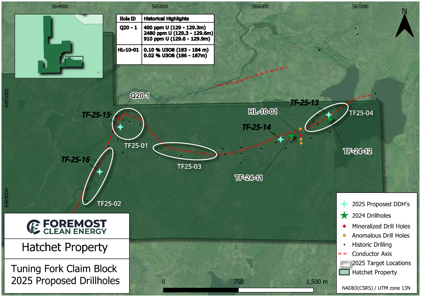 Tuning Fork - 2025 drilling target locations and proposed drillholes