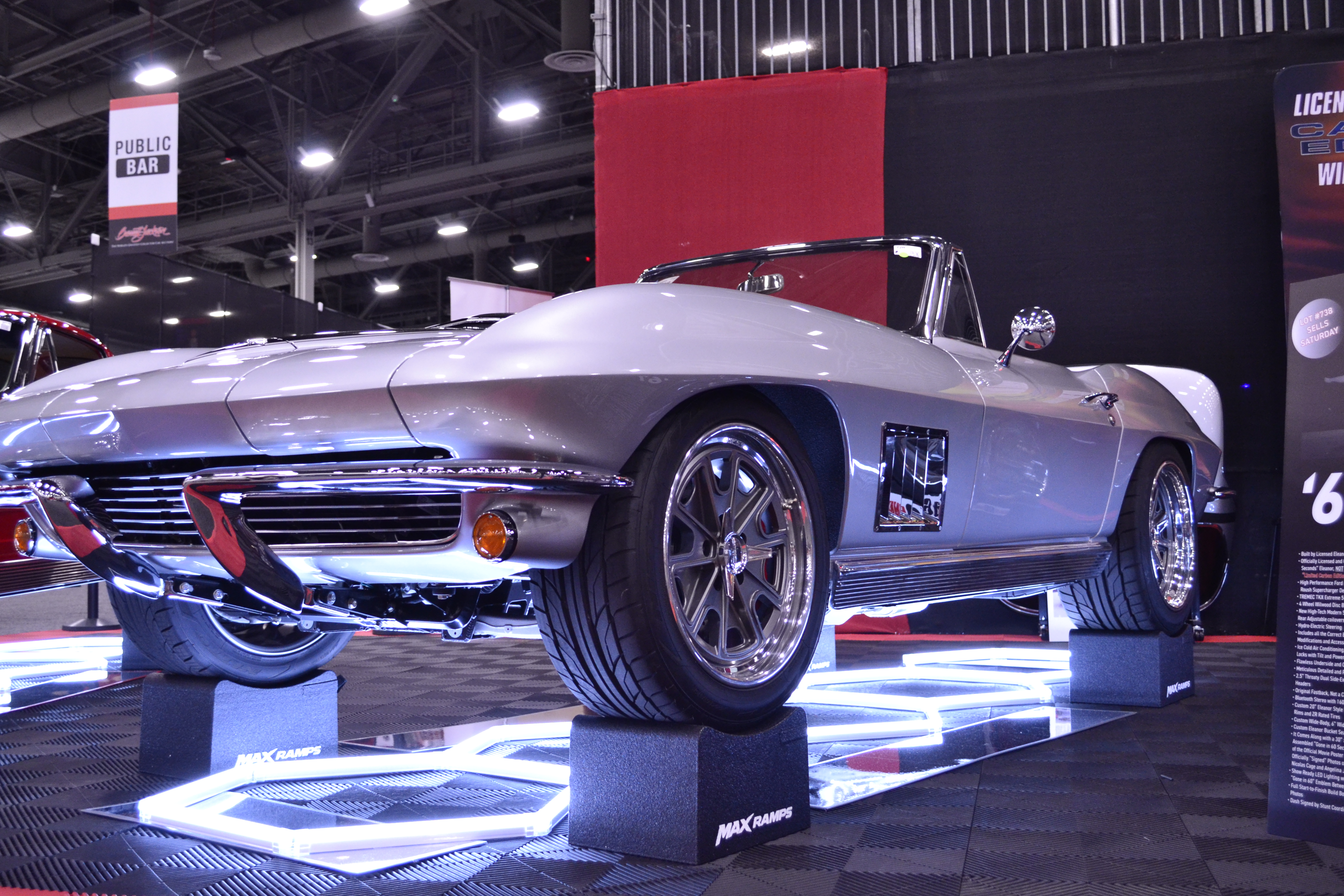 MS CLASSIC CARS Pro-Touring Corvette showcased on MaxRamps Wheel Cradles at 2026 Barrett-Jackson Las Vegas. Photo Credit: Vika Tsaturyan