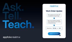 Customers can teach Realm-X to automatically execute tasks, such as refreshing work order lists weekly and texting vendors to request updates.