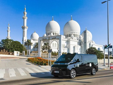 WeRide 's Robotaxi GXR at Grand Mosque, downtown Abu Dhabi 