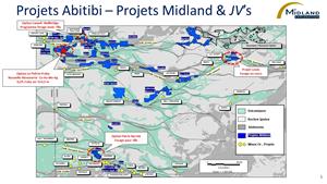 Figure 1 Projets Abitibi - Projets Midland & JV's