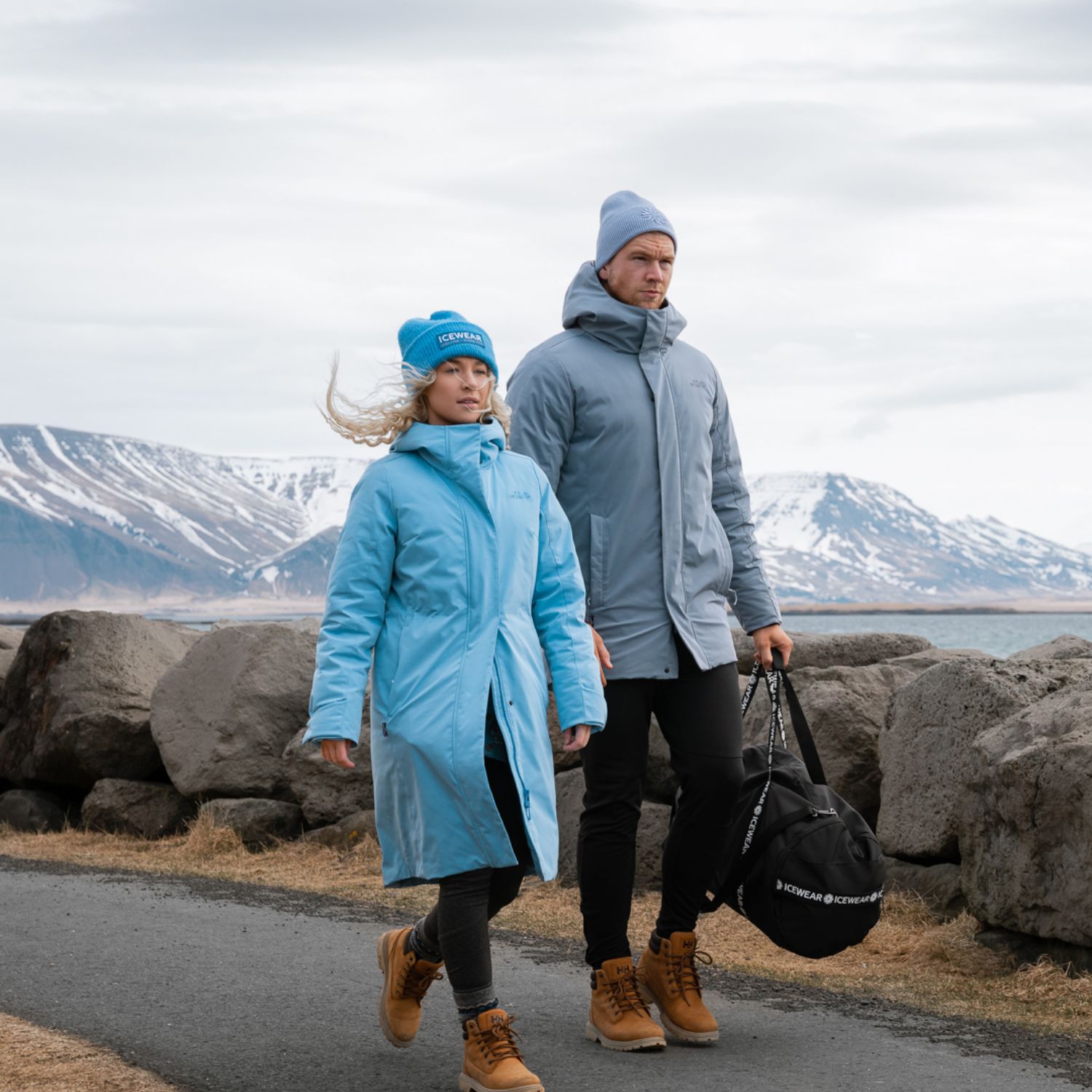 A Couple Wearing Icelandic Wool Insulated Parkas