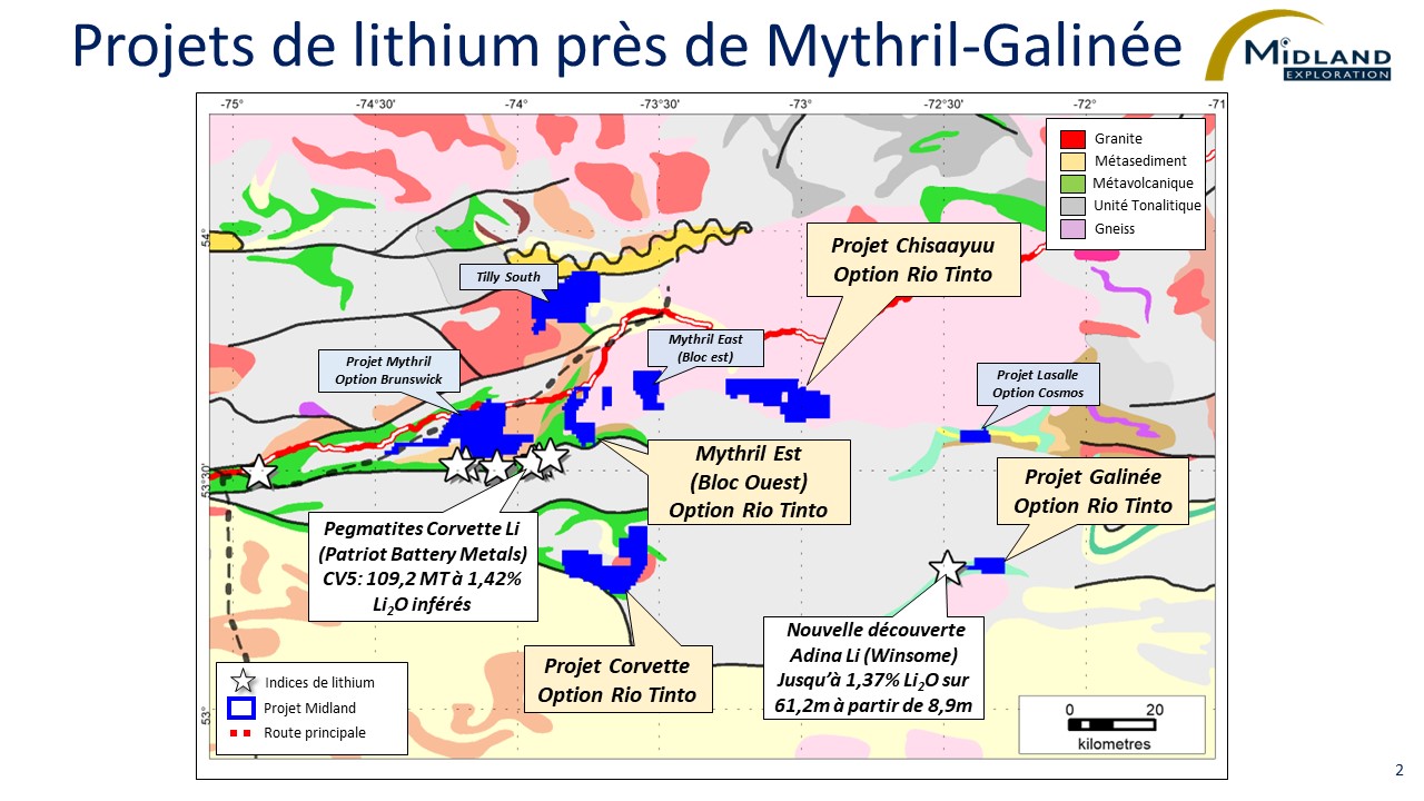 Figure 2 Projets de lithium près de Mythril-Galinée