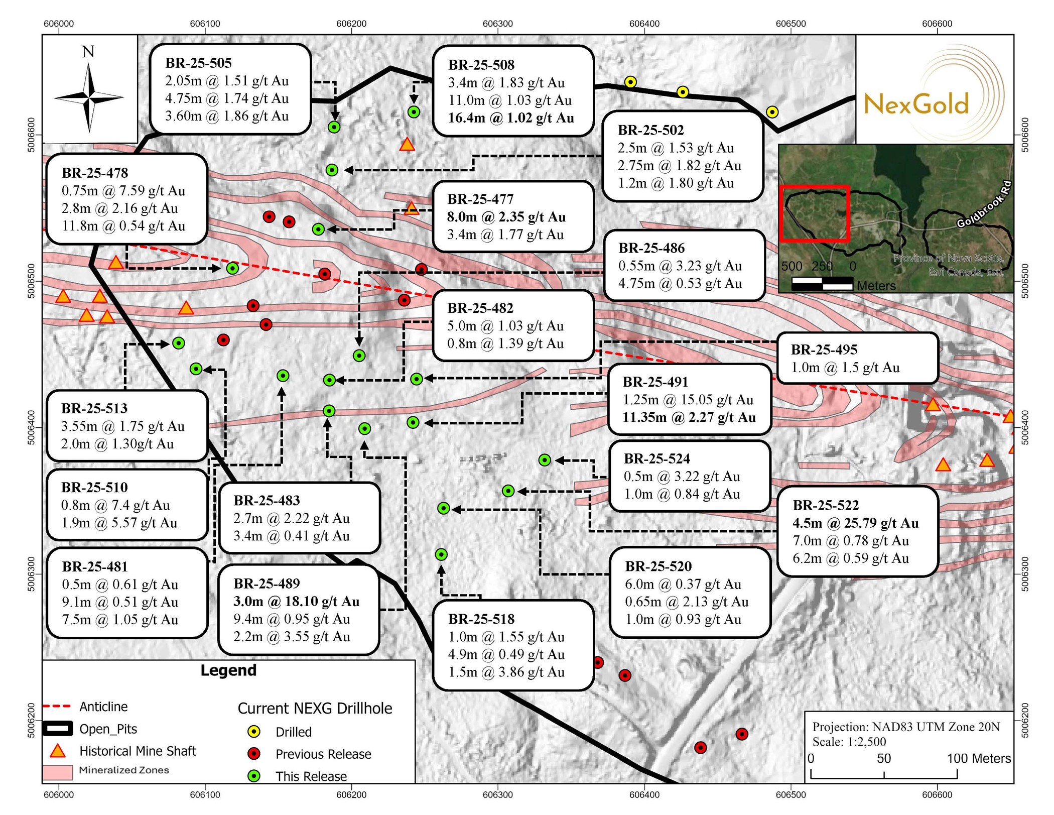 Plan map showing the location of the 18 diamond drill holes 