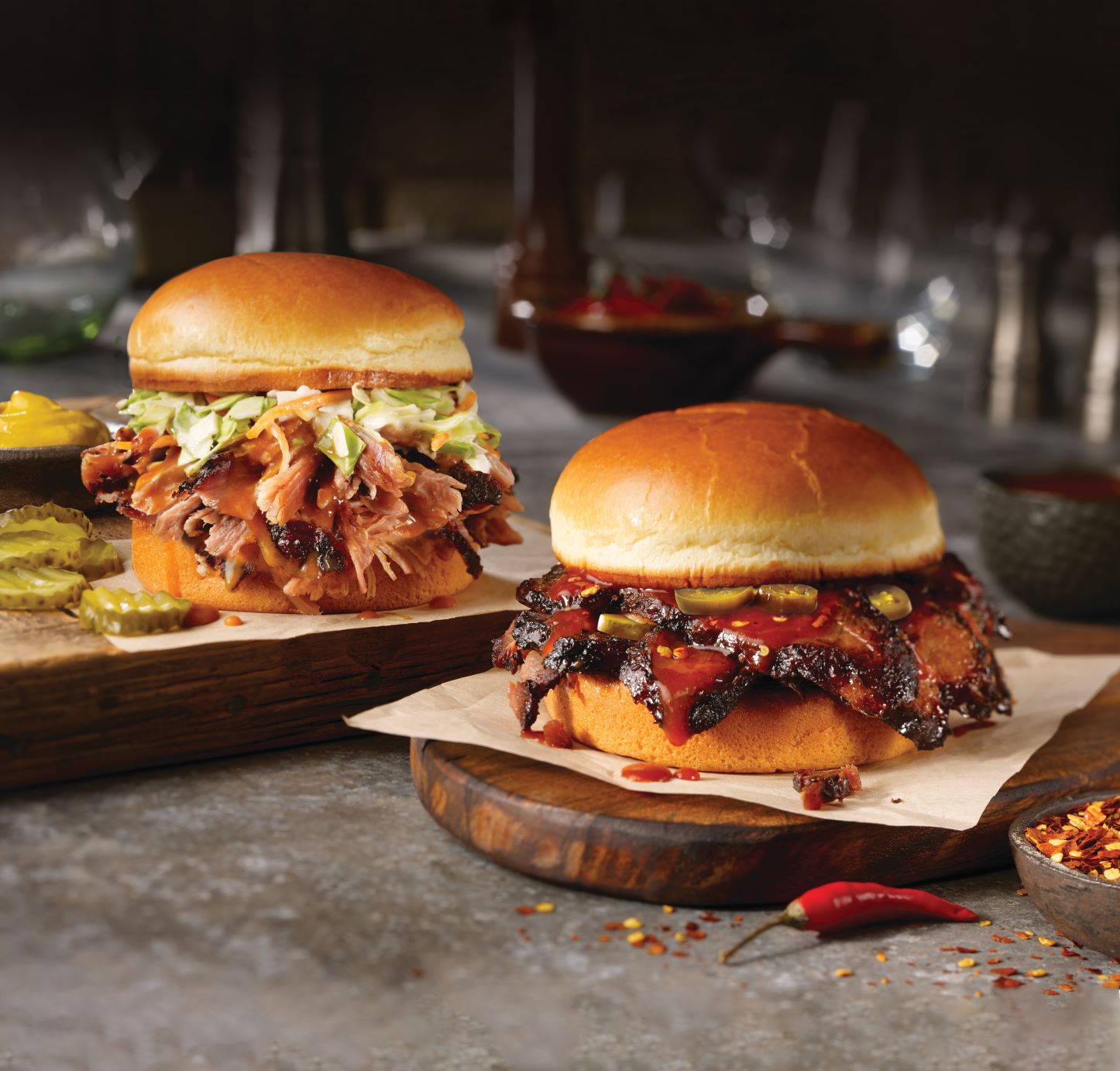 Dickey’s new Texas Hot Brisket Sandwich is loaded with Texas-style brisket and topped with Texas hot barbecue sauce and jalapenos in between a warm brioche bun. The Carolina Style Pulled Pork Sandwich is Dickey's sweet and tangy twist on a barbecue staple that includes Dickey’s famous hickory-smoked pulled pork topped with Carolina Barbecue Sauce and cole slaw on a warm brioche bun.