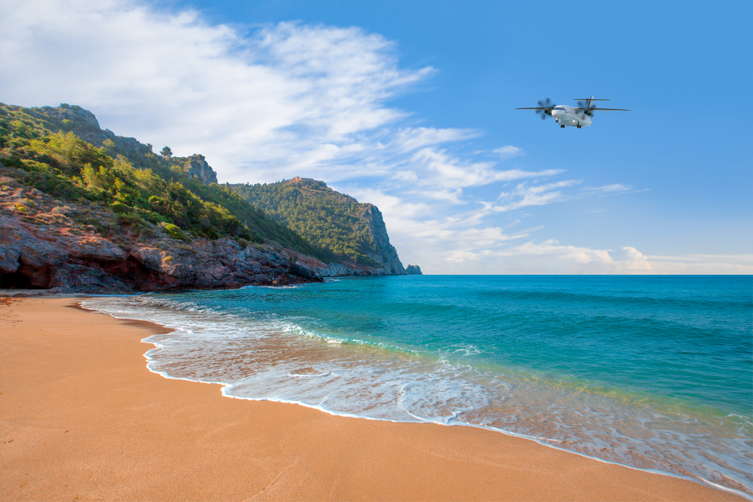 D328eco flying over beach