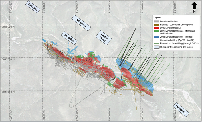 Plan View of Near Mine Exploration Targets to be Tested During Q4 2023 and 2024