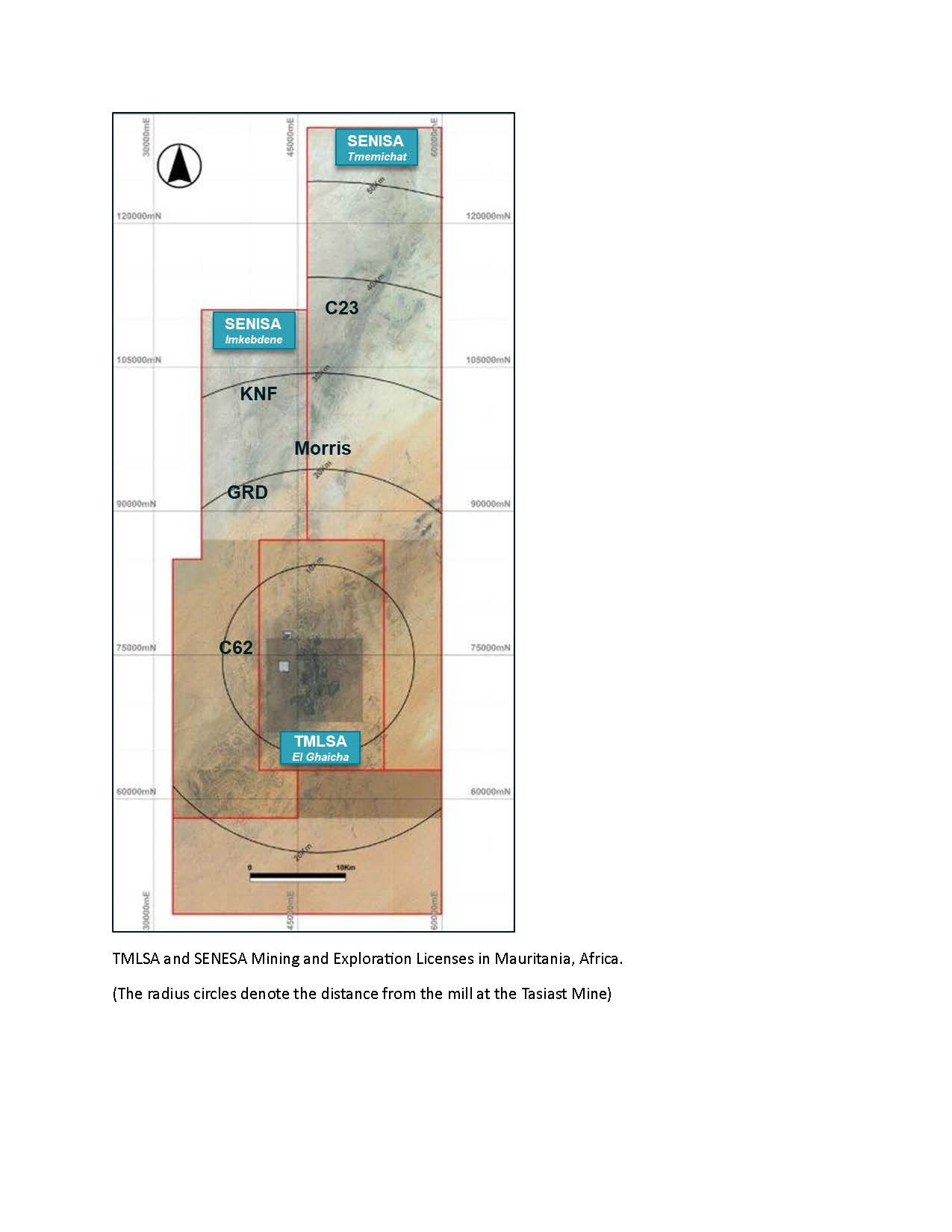 TMLSA and SENESA Mining and Exploration License Map