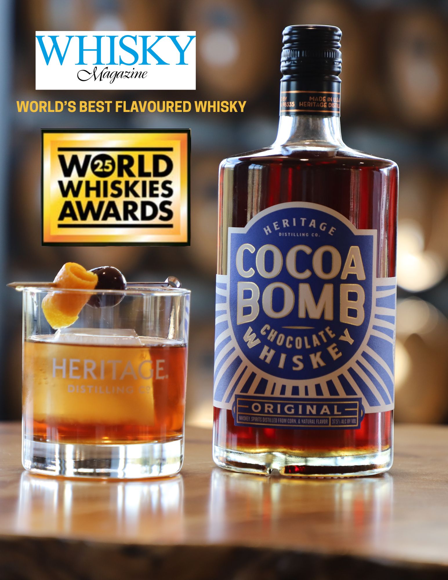 Heritage Distilling Co. Cocoa Bomb Chocolate Whiskey Named “World’s Best Flavored Whiskey” at Whisky Magazine’s World Whiskies Awards