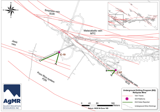 Location of Phase 1 Pozo Rico BQ diameter drill holes.