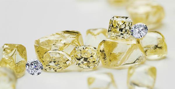 Rough and polished stones from Burgundy Diamond Mines and Ekati Diamond Mine
