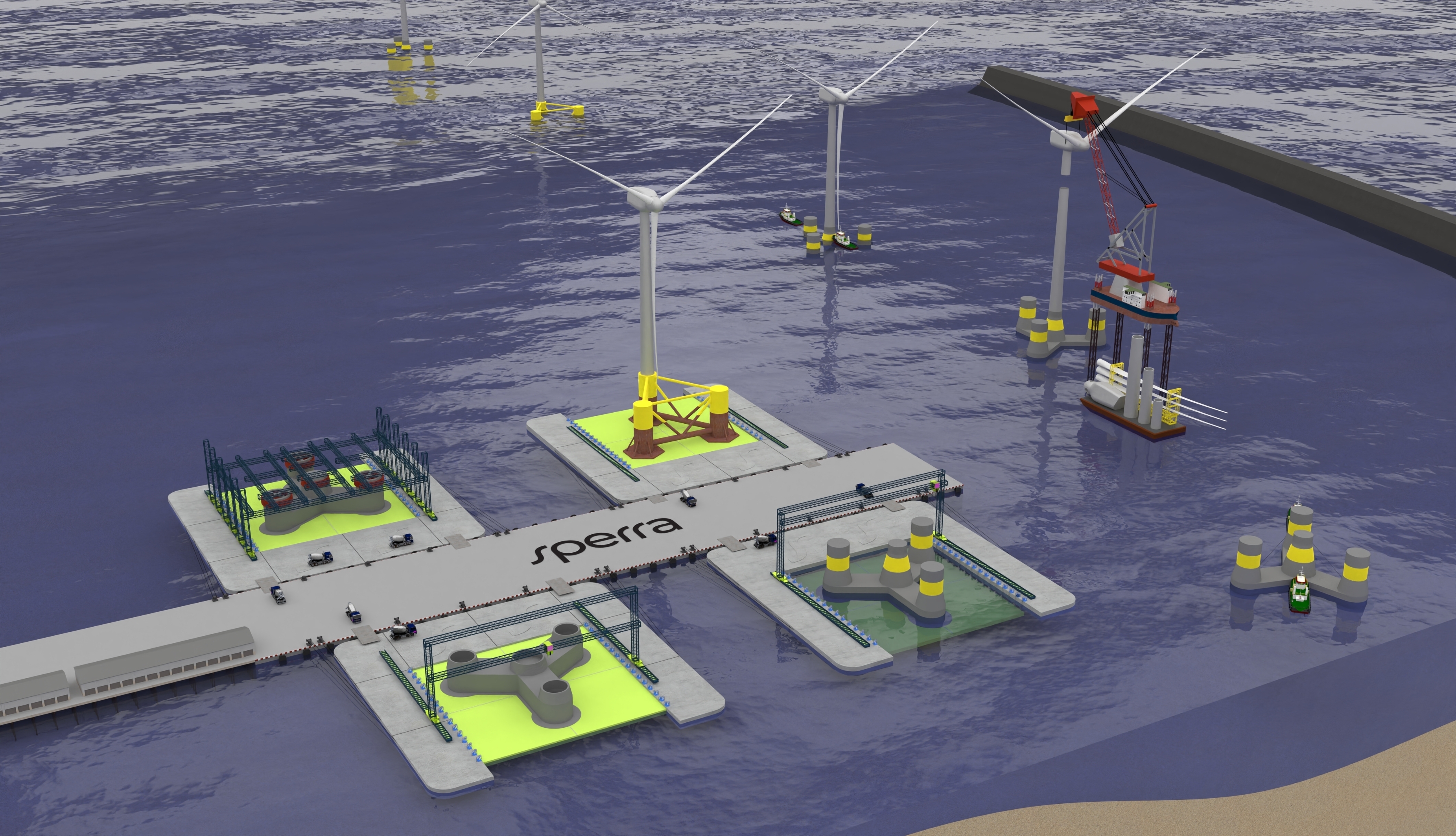 Concept rendering of the Floating Construction Station for offshore wind construction.