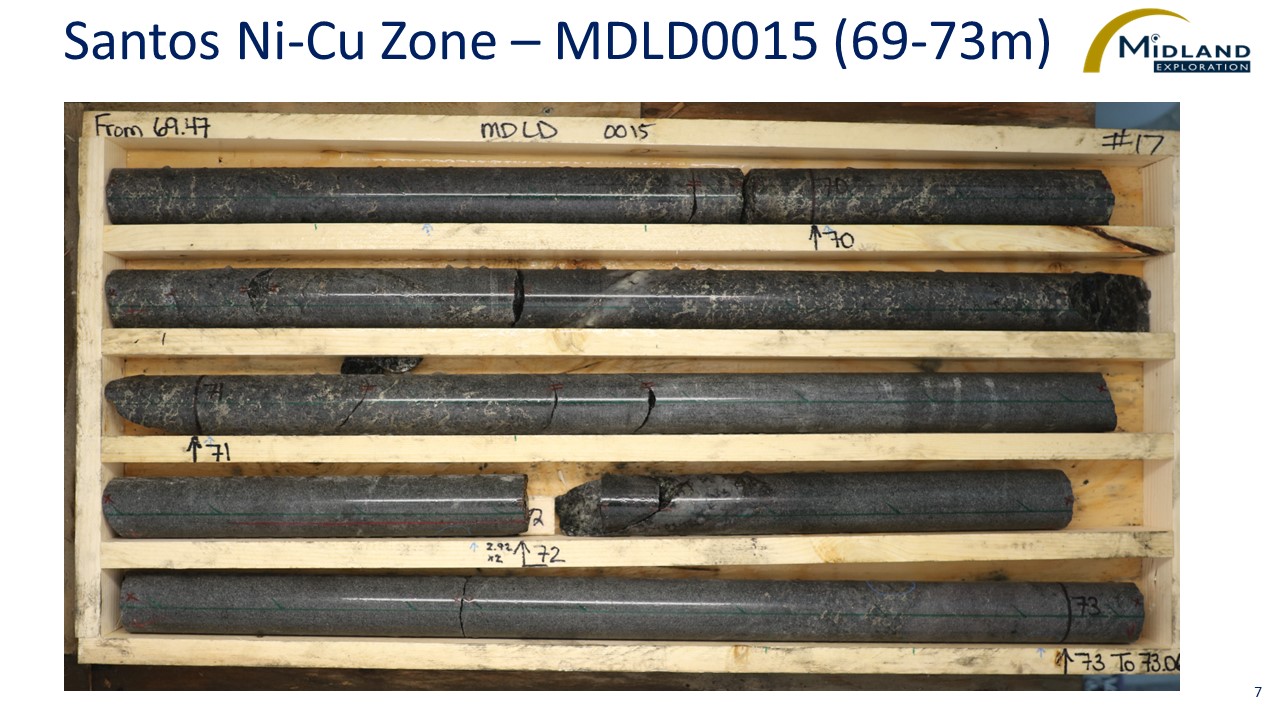 Figure 7 Santos Ni-Cu Zone – MDLD0015 (69-73m)