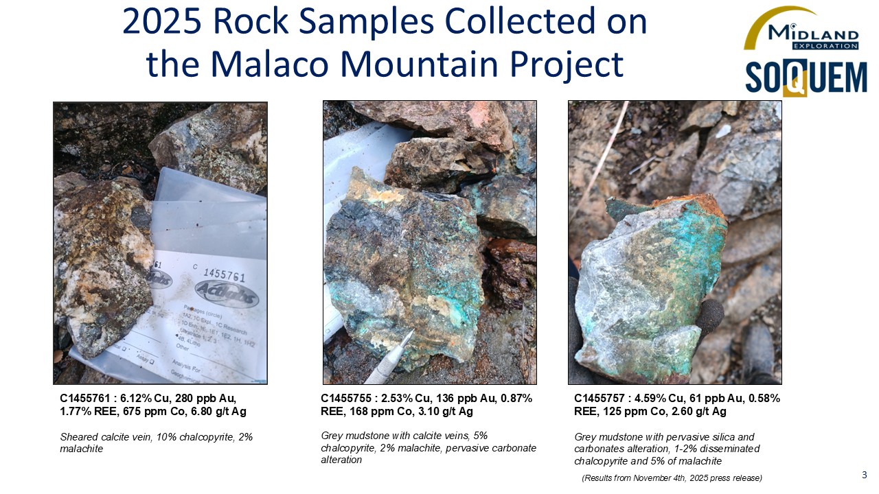 2025 Rock Samples Collected on the Malaco Mountain Project