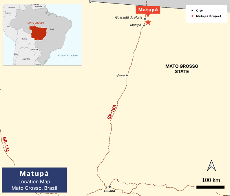 Matupá location map, Mato Grosso, Brazil.