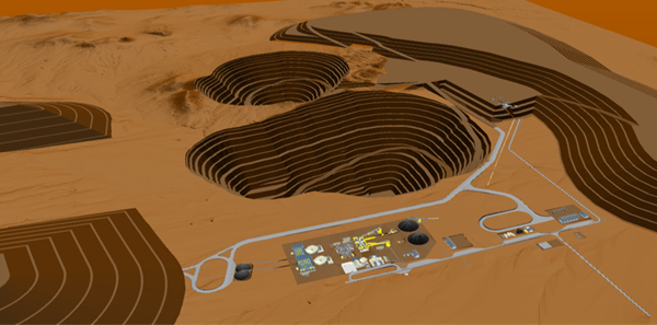 Isometric Illustration (Looking SE) of the Stand-alone Open Pit PFS Project.