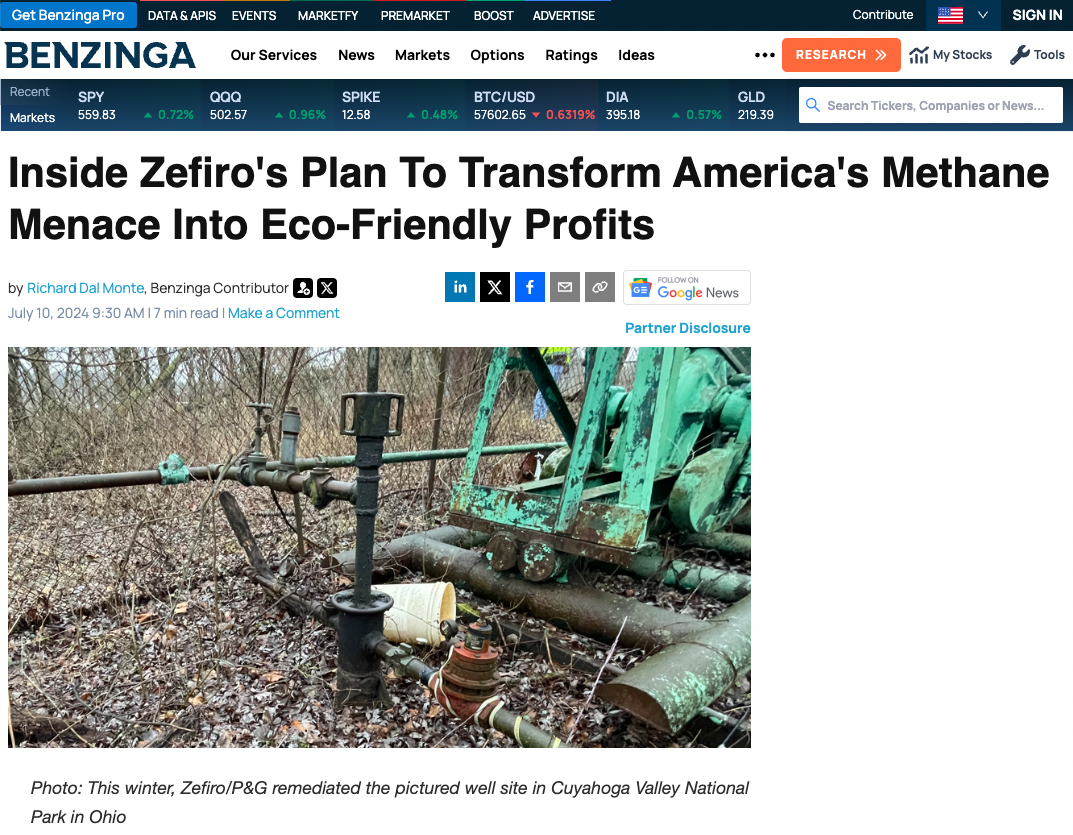 Shortly before Zefiro’s OTCQB listing, a Benzinga article was published profiling the Company and its early-stage success with environmental remediation projects in the United States.
