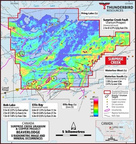 Surprise Creek Project – copper results from historical drilling(3, 4, 6, 7)