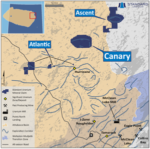 Overview of Standard Uranium’s northeastern Athabasca Basin projects, highlighting the Canary Project.