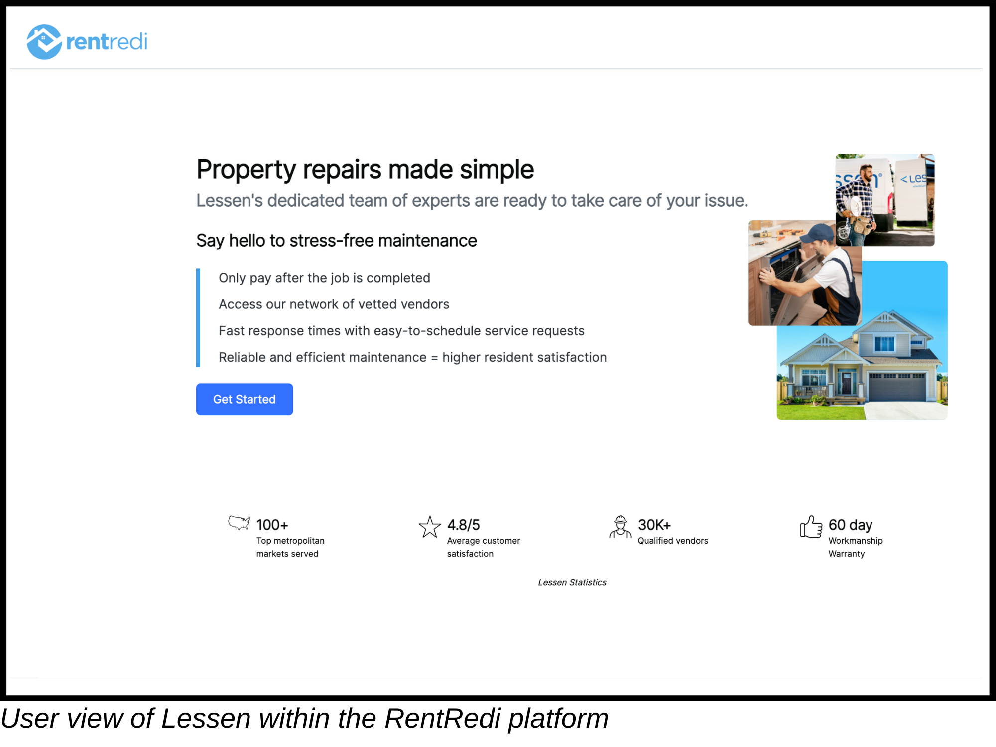 User view of Lessen within the RentRedi platform