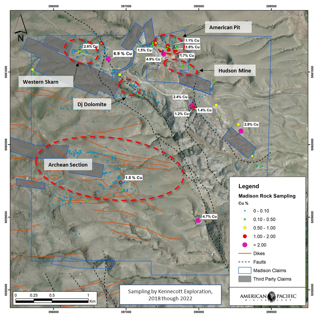 Madison 2023 Copper Target Map(Map shows anomalous copper values from historic sampling)