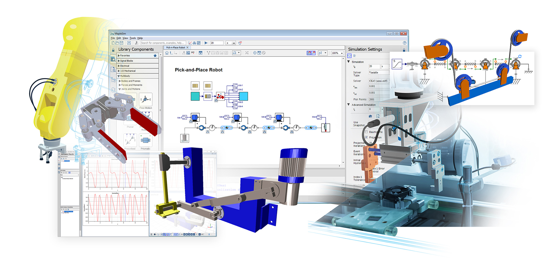 Maplesoft is now offering turnkey solutions for creating digital twins and implementing virtual commissioning, by using new features in MapleSim and MapleSim Insight to give even non-experts the ability to benefit from these simulation-based technologies.