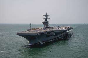 HII’s Newport News Shipbuilding division redelivered the nuclear-powered aircraft carrier USS George Washington (CVN 73) to the U.S. Navy on May 25, 2023 after successful sea trials that tested the ship’s systems following its refueling and complex overhaul at NNS (Photo by Lexi Whitehead/HII).