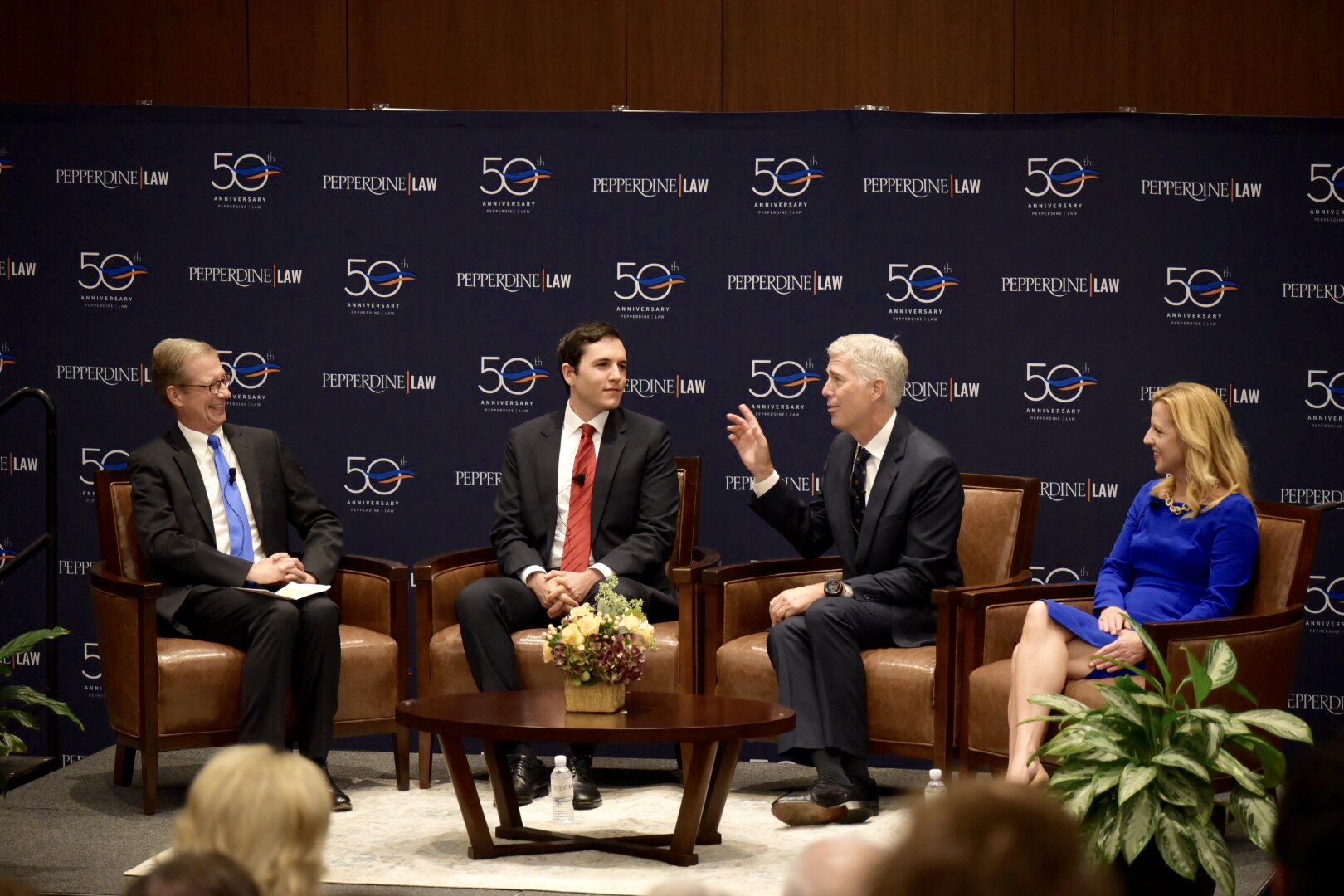 Dean Paul Caron of Pepperdine Law, David Feder, Associate Justice Neil Gorsuch, and Tobi Young discuss A Republic, if You Can Keep It